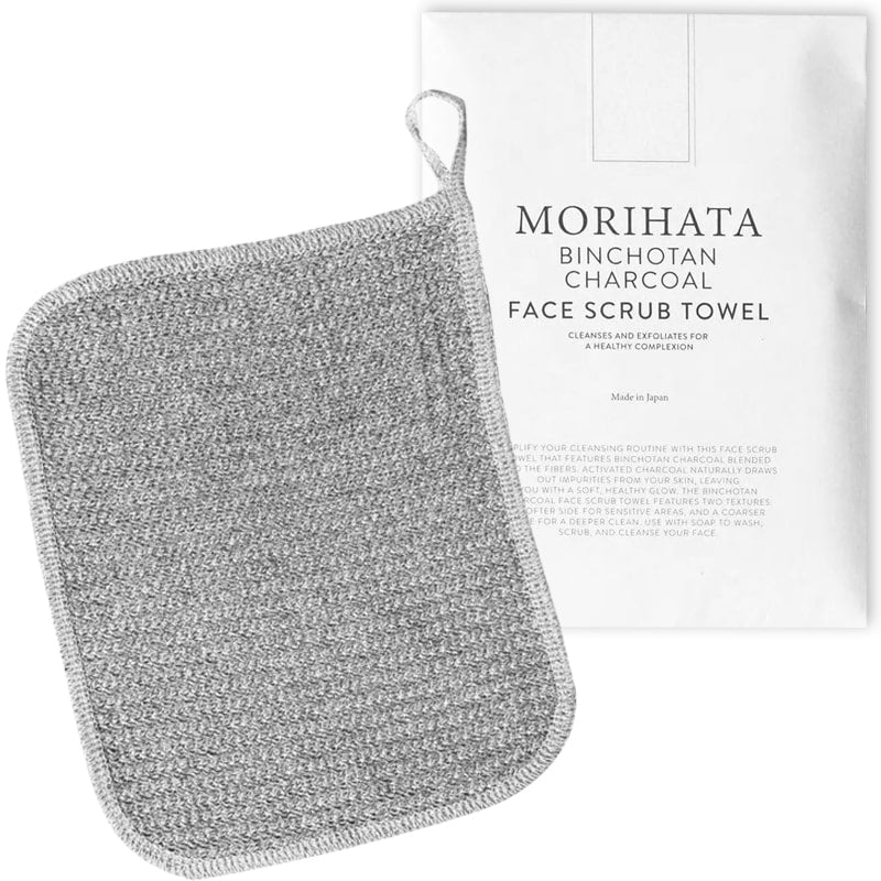 Morihata Binchotan Charcoal Face Scrub Towel with packaging