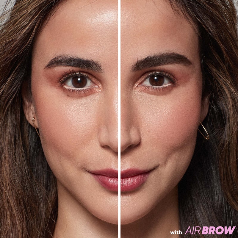 Kosas Cosmetics Air Brow Fluff & Hold Treatment Gel Dark Brown shown on Model - before & after