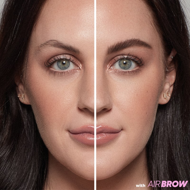 Kosas Cosmetics Air Brow Fluff & Hold Treatment Gel - Medium Brown showing before & after use on model
