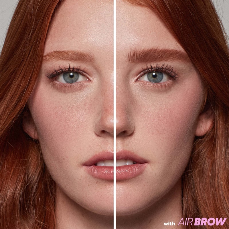 Kosas Cosmetics Air Brow Fluff & Hold Treatment Gel - Auburn showing before & after use on model