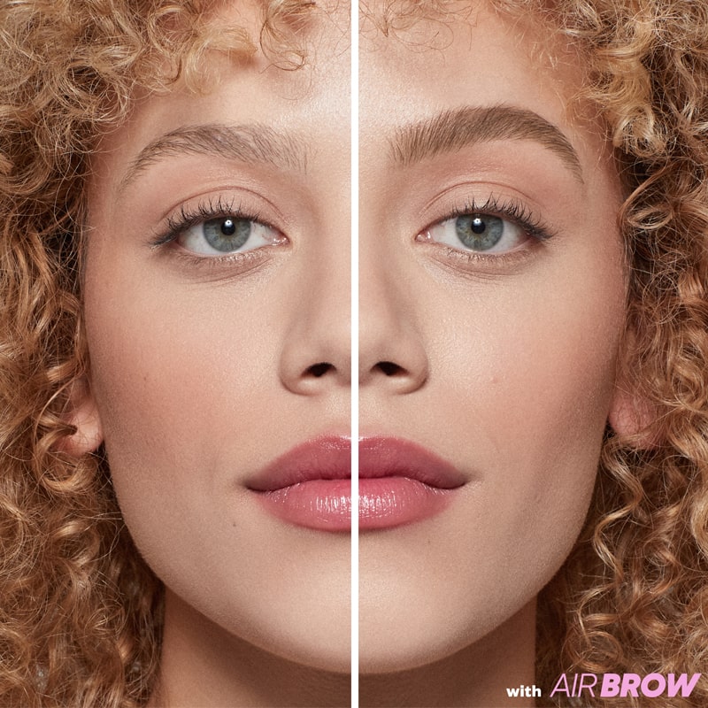 Kosas Cosmetics Air Brow Fluff & Hold Treatment Gel - Soft Brown showing before & after use on model