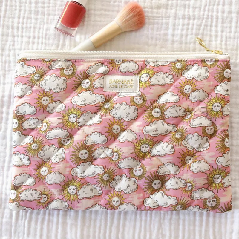 Barnabe Aime Le Cafe Liberty Quilted Beauty Case – Pink Sun - Product displayed on white quilted background