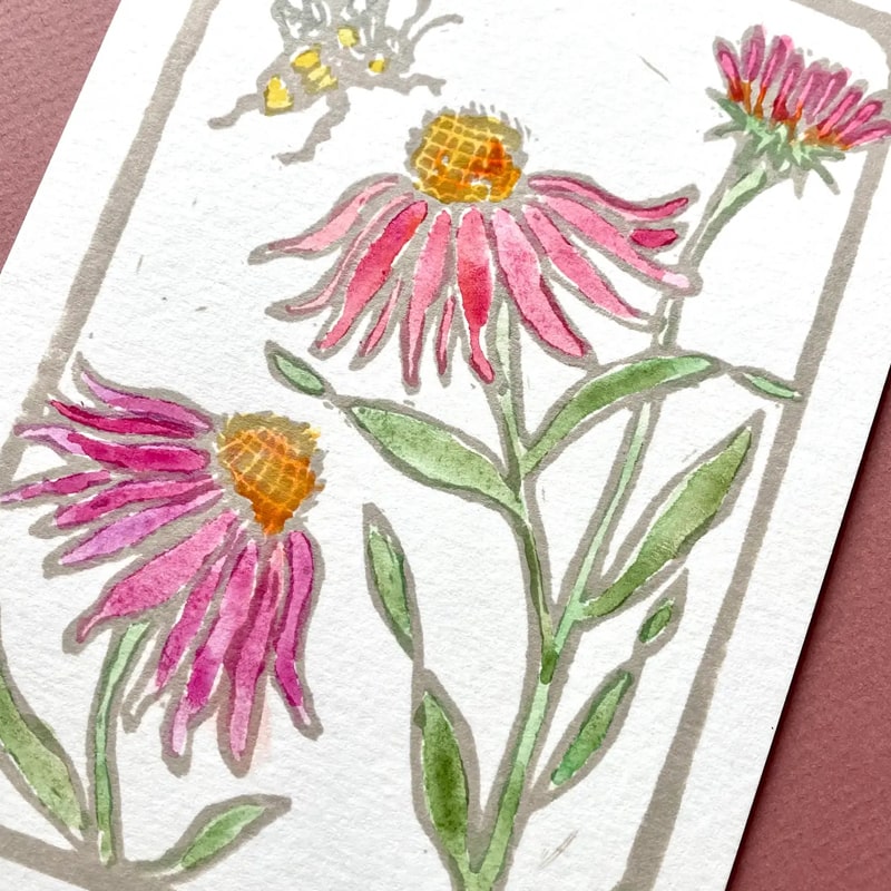 Ashes &amp; Arbor Cone Flower &amp; Bee Watercolor Art Card Kit - Closeup of product