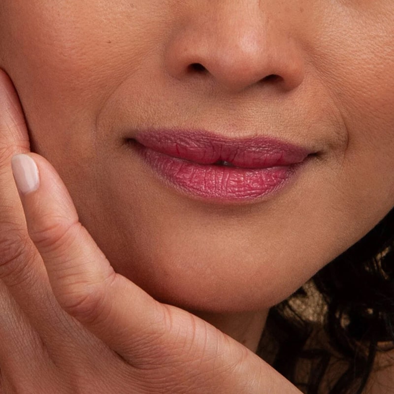 Flyte.70 S+S.LipSheer Tinted Lipstick Balm - Tempted shown on model&#39;s lips