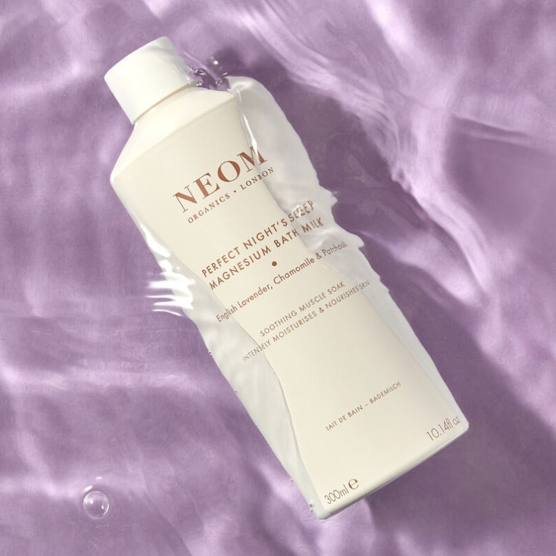 NEOM Organics Perfect Night's Sleep Magnesium Bath Milk - Bottle shown in water