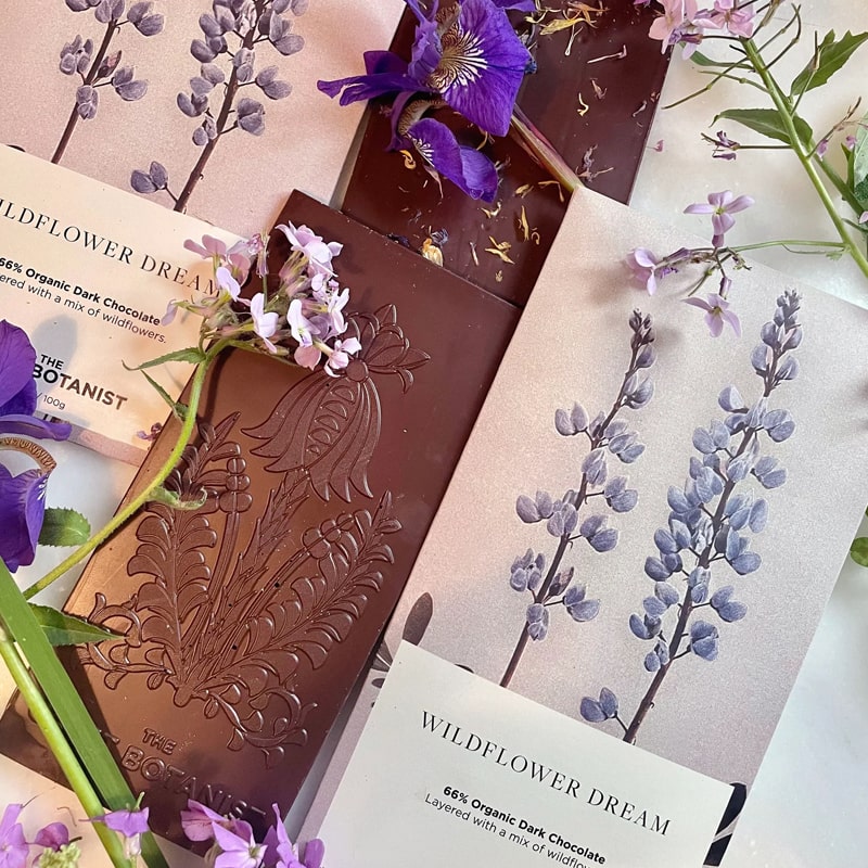 The Quiet Botanist Wildflower Dream Chocolate Bar - Product shown with packaging with flowers