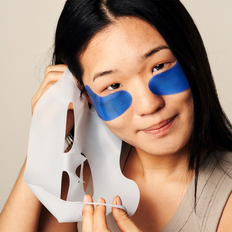 Province Apothecary Reuseable Silicone Sheet Mask Set - Model shown with product applied