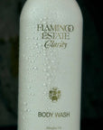 Flamingo Estate Organics Peppermint & Juniper Berry Body Wash - bottle with water drops on it