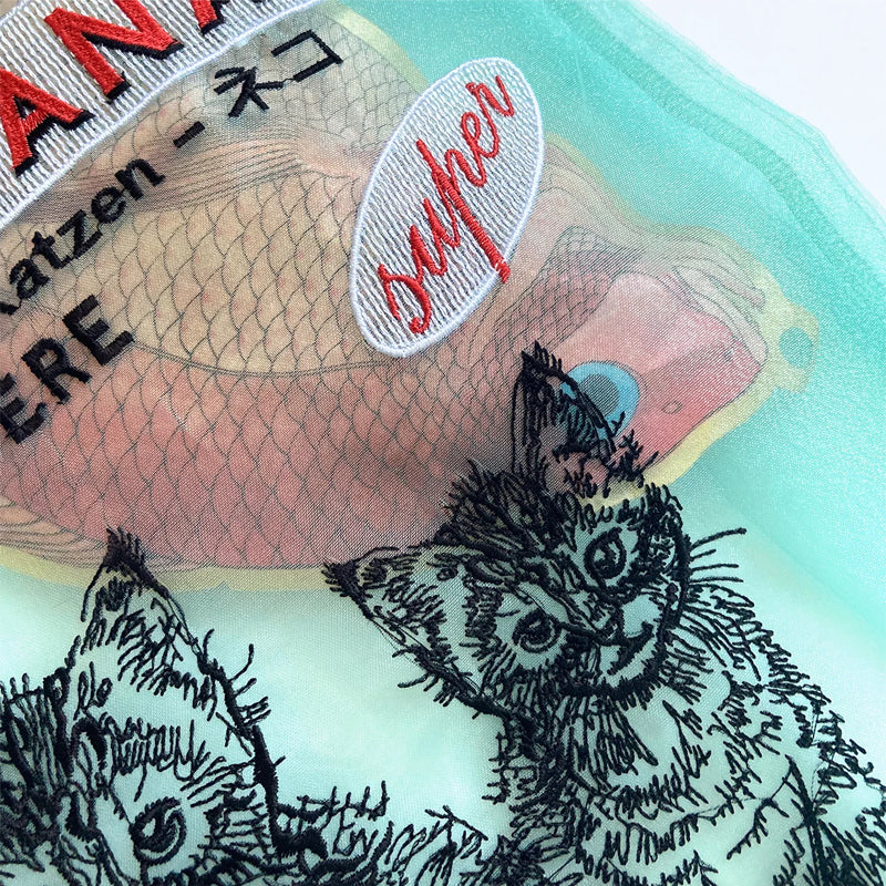 Brigitte Tanaka Organza Embroidery Cat Bag - Close up of front of product