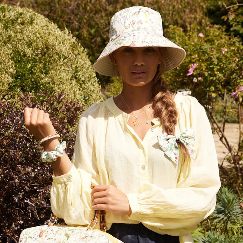 Fable England Meadow Creatures Marshmellow Bucket Hat- Model shown wearing product