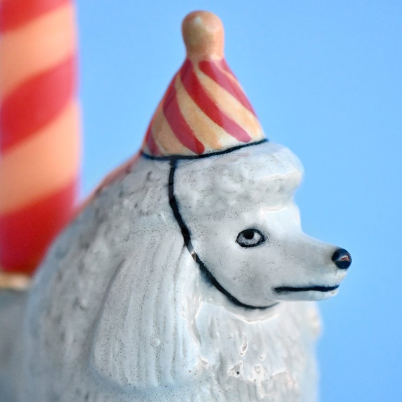 Camp Hollow Poodle Cake Topper - close up of cake topper face
