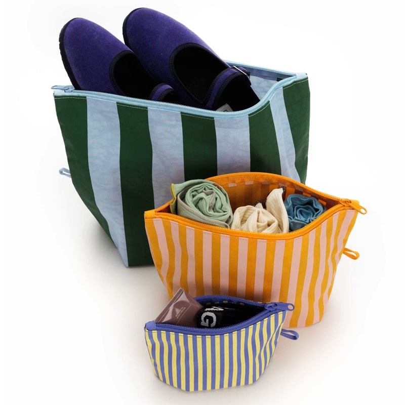 Baggu Go Pouch Set - Hotel Stripes - Products shown filled