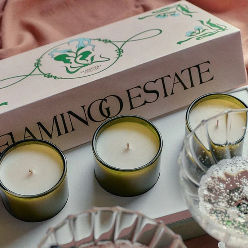 Flamingo Estate Organics Mini Three Sisters Candle Set - Product shown with lid off