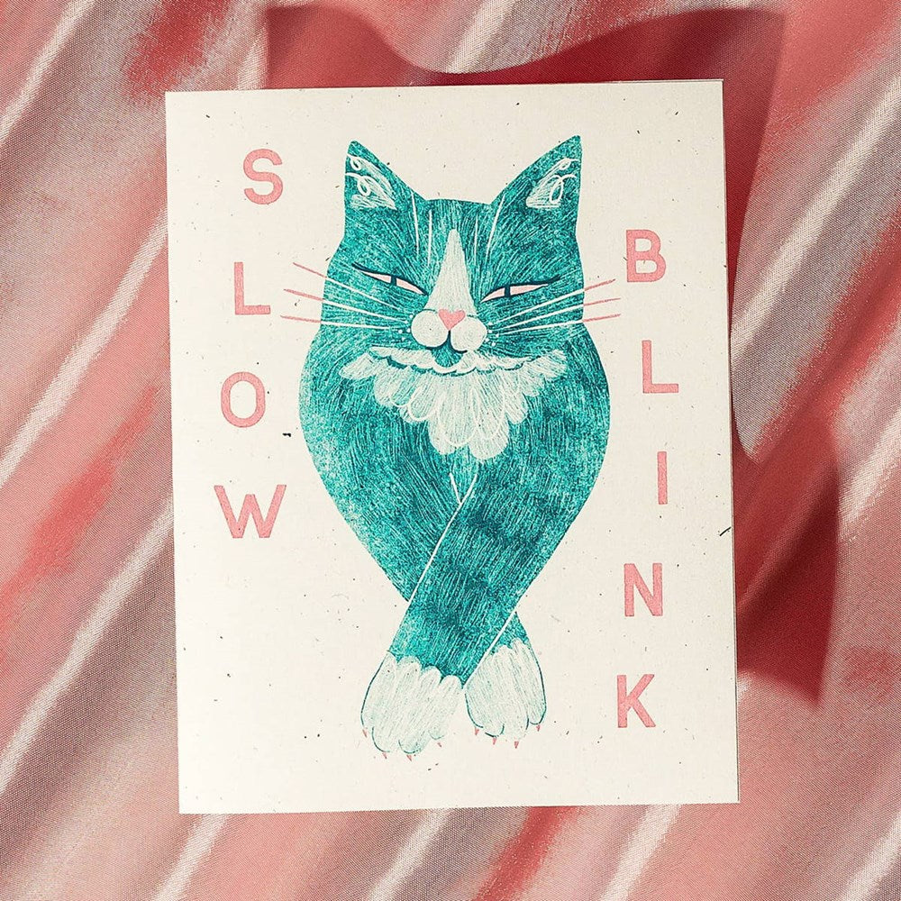 Bromstad Printing Co. Slow Blink Cat Risograph Greeting Card (1 pc