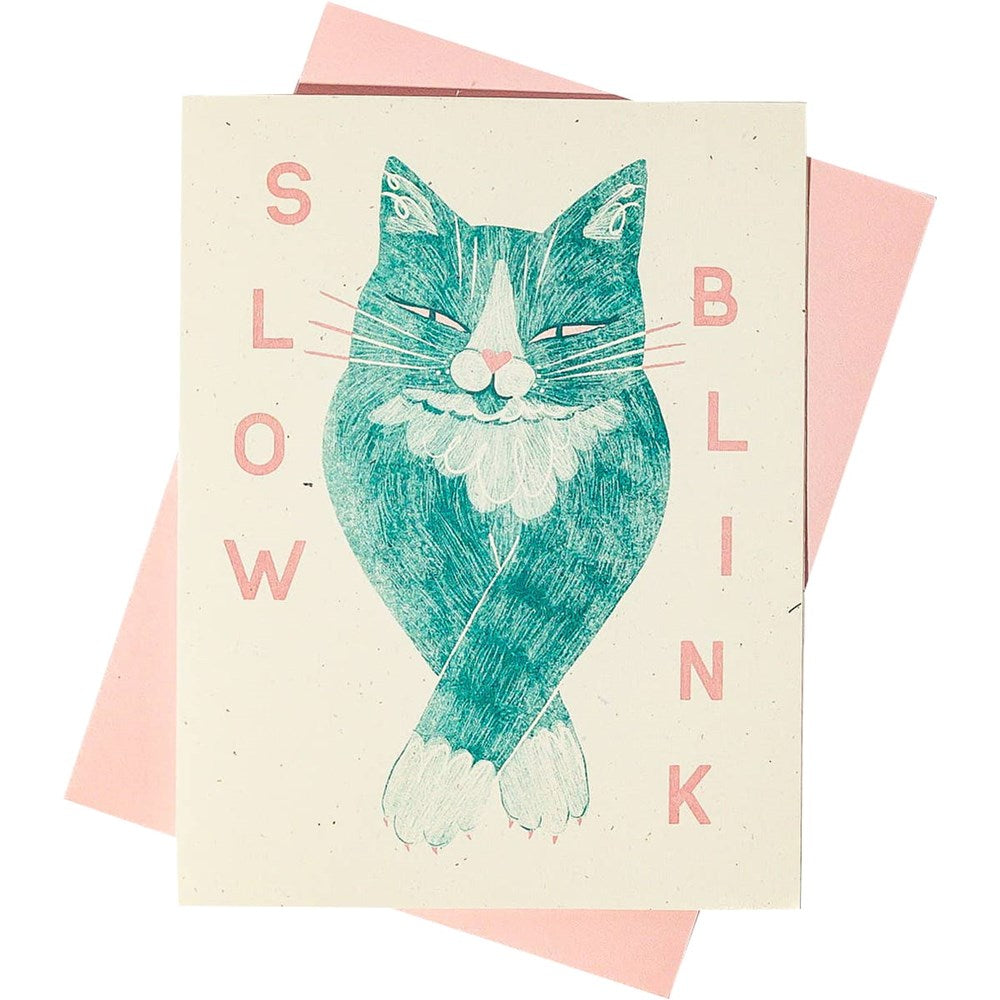 Bromstad Printing Co. Slow Blink Cat Risograph Greeting Card (1 pc