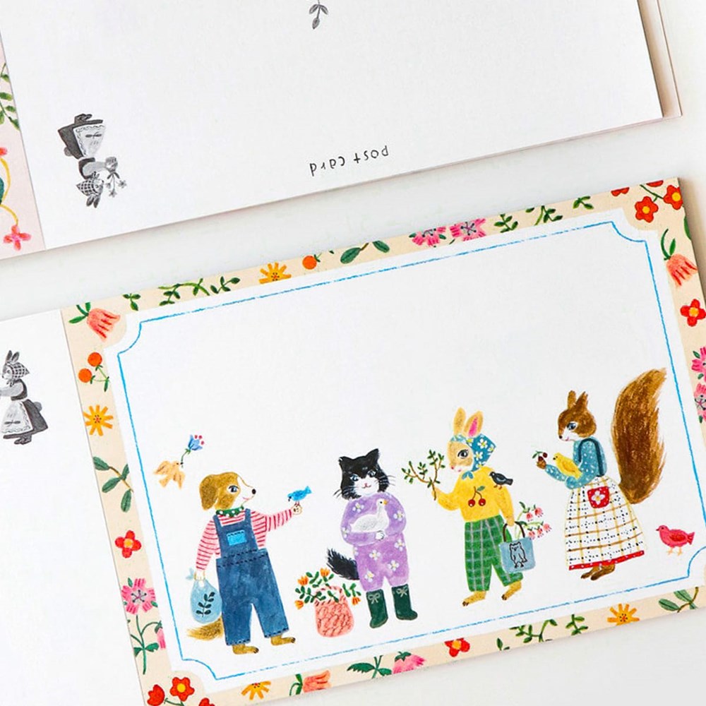 Her Winter Flowers Postcard Set - Little Fluffy Friends (10 pcs