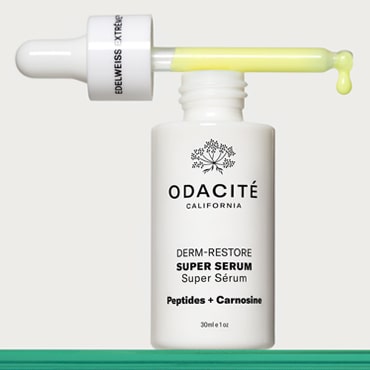 Odacité Edelweiss Extreme™ Derm-Restore Super Serum leaves skin restored, refined, and soothed with a youthful, plump appearance.