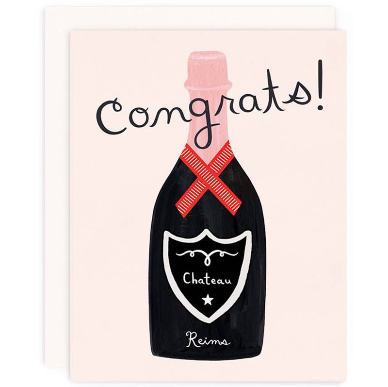 Girl w/ Knife Congrats Champagne Greeting Card with envelope