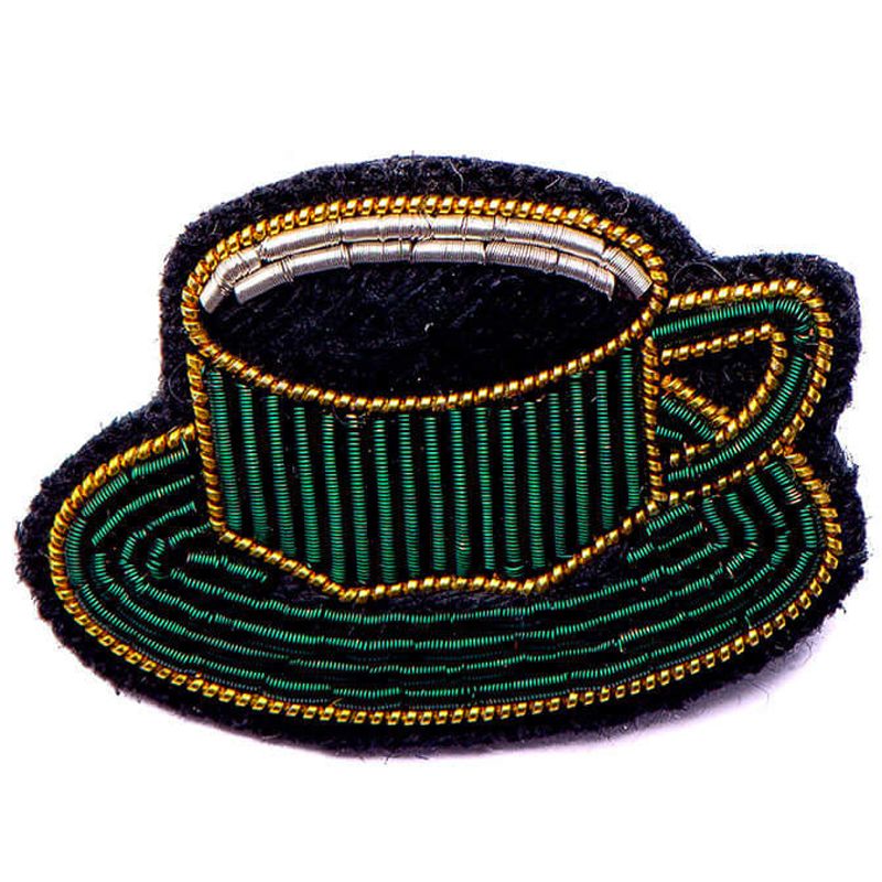Macon &amp; Lesquoy Hand Embroidered Cup of Coffee Pin