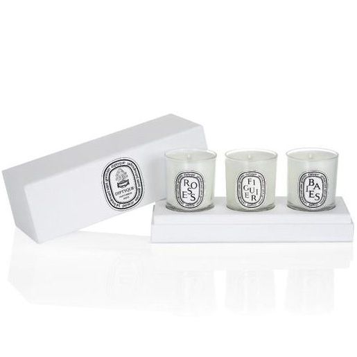 Diptyque Mini Candle Coffret - open box showing three candles