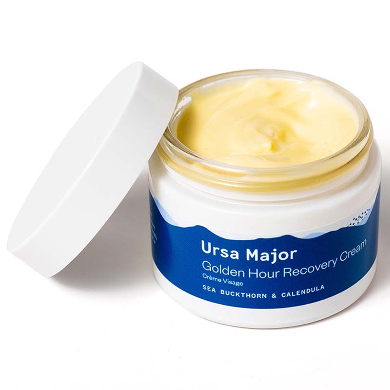 Ursa Major Golden Hour Recovery Cream (1.57 oz) lid off to the side showing cream inside