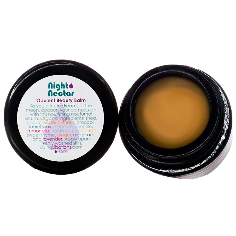 Living Libations Night Nectar Opulent Beauty Balm (15 ml) - Product shown with cap off