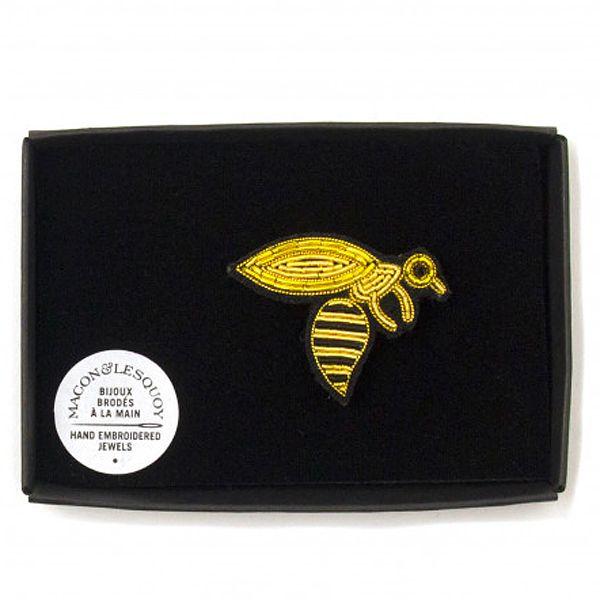 Macon & Lesquoy Hand Embroidered Bee Pin in open box