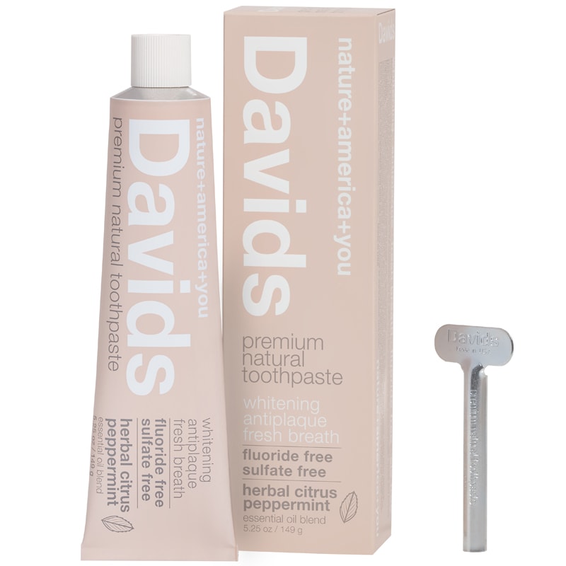 Davids Premium Natural Toothpaste - Herbal Citrus Peppermint (5.25 oz) with box and tube wringer