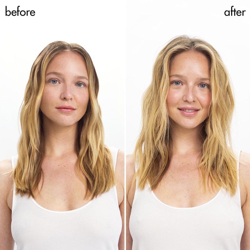 Klorane Anti-Pollution Detox Dry Shampoo with Aquatic Mint showing model before and after using product
