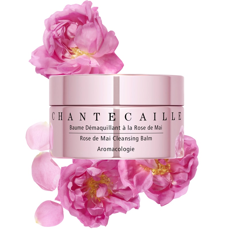 Up Close & Personal with Chantecaille showing Rose de Mai Cleansing Balm with roses in background