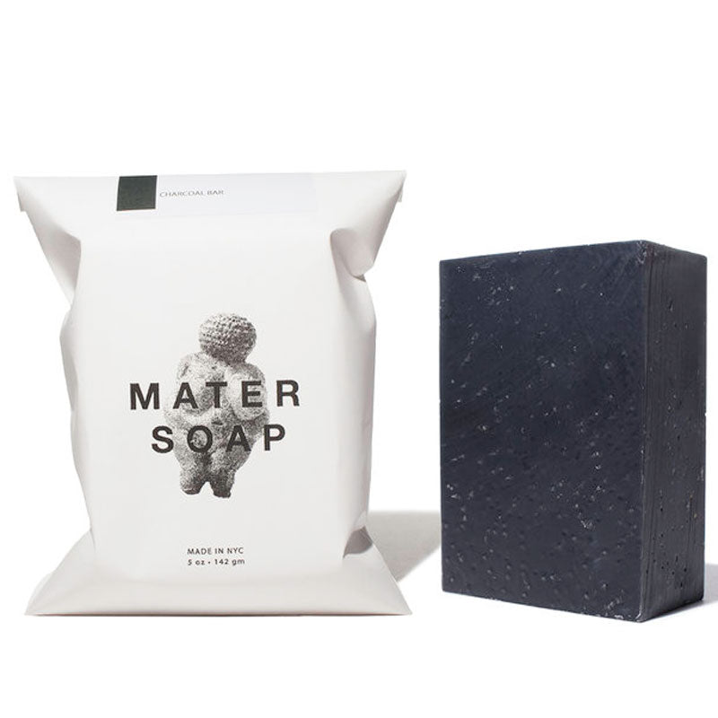 Mater Soap Charcoal Bar beside packaging