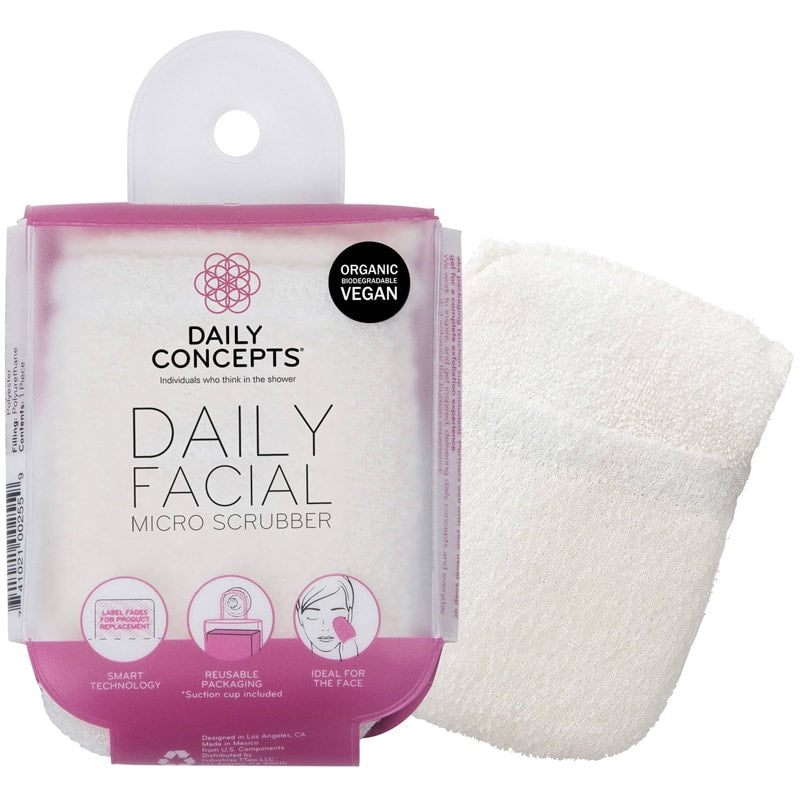 Daily Concepts Daily Facial Micro Scrubber showing packaging and scrubber