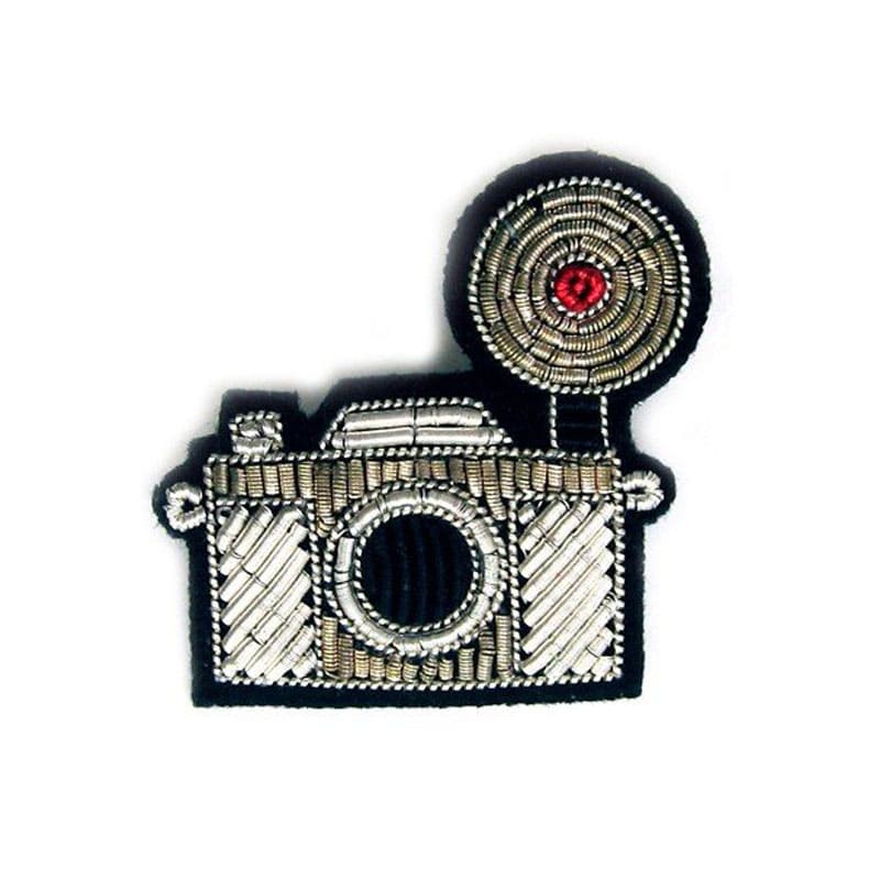 Macon &amp; Lesquoy Hand Embroidered Small Silver Camera Pin