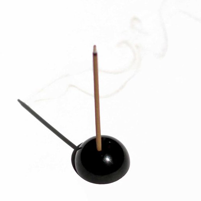 Ume Incense Dome Incense Stick Holder - Black Zinc - shown with incense stick burning (sold separately)