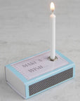 Marvling Bros Ltd Happy Birthday Pearl In A Matchbox showing candle lit and in holder in box