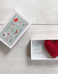 Marvling Bros Ltd Wool Felt Heart And Love Message In A Matchbox with box open showing heart and letter