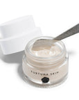 Furtuna Skin Visione di Luce Eye Revitalizing Cream open jar shown with spatula in product
