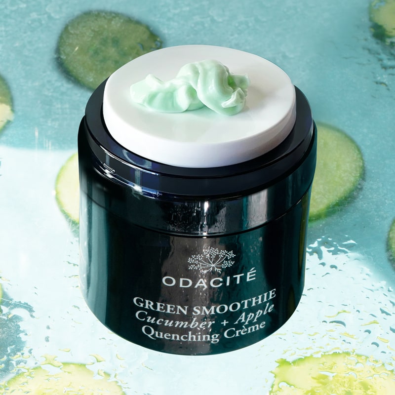Odacite Green Smoothie Quenching Creme showing a bit of product on top of jar