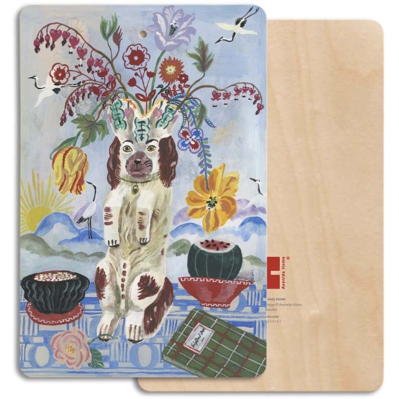 Avenida Home Dog and Sunset Cutting Board showing the front and back side