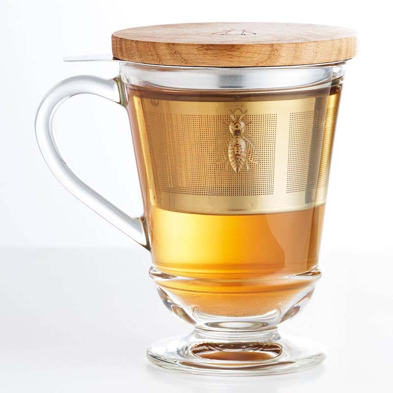 La Rochere Bee Tea Infuser Mug showing mug with tea in it