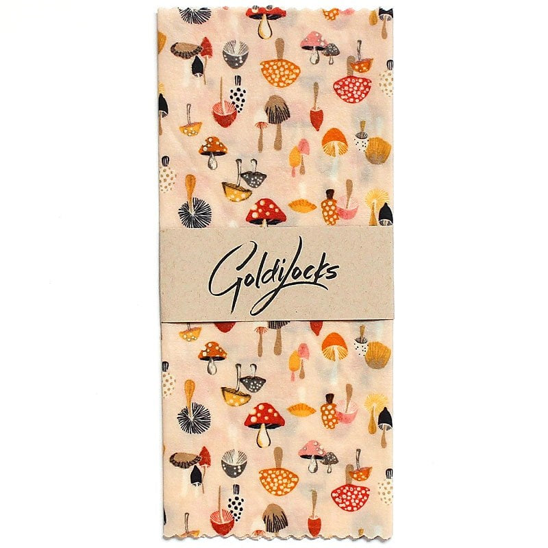 Goldilocks Goods Beeswax Medium Food Wrap: Mushrooms (1 pc) with wrap as received