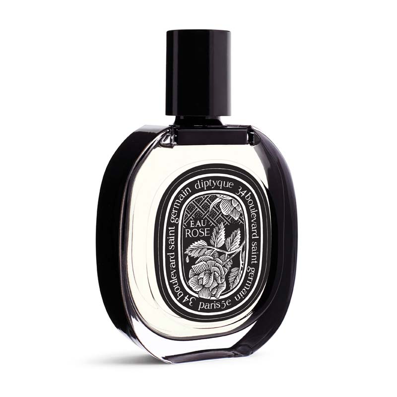 Diptyque Eau Rose De Parfum showing bottle turned sideways