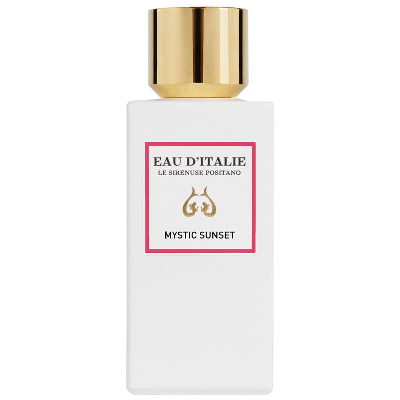 Eau d'Italie Mystic Sunset Eua de Parfum Spray showing white bottle with gold lid