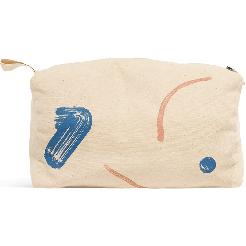 Minois Paris Toiletry Bag showing blue and clay colored design 