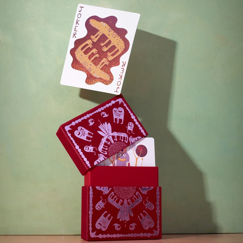 L&#39;Objet Haas Jumbo Playing Cards showing card box with card balancing 