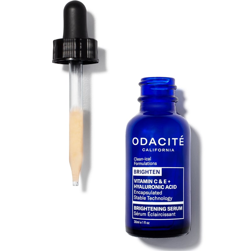 Odacite Vitamin C & E + Hyaluronic Acid Brightening Serum showing dropper outside of bottle