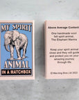 Marvling Bros Ltd Wool Felt Elephant Spirit Animal In A Matchbox showing front and back of box