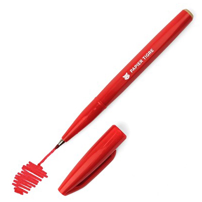Papier Tigre Sign Pen - Red with cap off showing line size