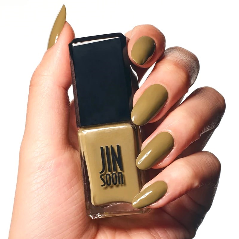 JINsoon Nail Lacquer – Green Clay - Product shown in models hand