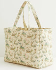 Fable England Toile de Jouy Quilted Tote - Side shot of product on white background